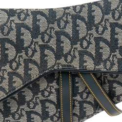 Pre Owned Dior Blue Oblique Canvas and Leather Saddle Bag
