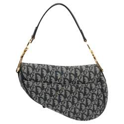 Pre Owned Dior Blue Oblique Canvas and Leather Saddle Bag