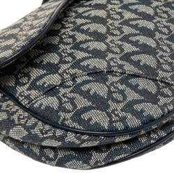 Pre Owned Dior Blue Oblique Canvas and Leather Saddle Bag