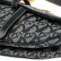 Pre Owned Dior Blue Oblique Canvas and Leather Saddle Bag