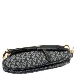 Pre Owned Dior Blue Oblique Canvas and Leather Saddle Bag