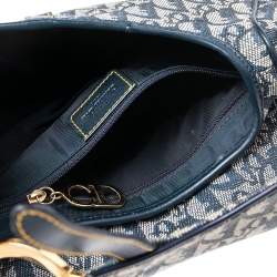 Pre Owned Dior Blue Oblique Canvas and Leather Saddle Bag