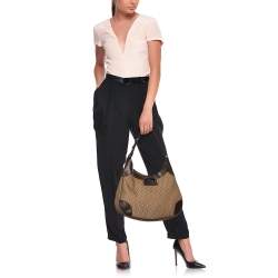 Pre Owned حقيبة هوبو ديور أوبليك جلد وكانفاس ديوريسيمو بني/ بيج