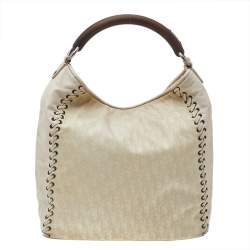 Pre Owned Dior Cream Oblique Canvas And Leather Ethnic Hobo