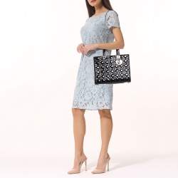 Pre Owned Dior Black Cannage Patent Leather Large Lady Dior Tote