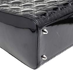 Pre Owned Dior Black Cannage Patent Leather Large Lady Dior Tote