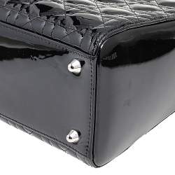 Pre Owned Dior Black Cannage Patent Leather Large Lady Dior Tote