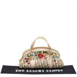Pre Owned Dior Beige Diorissimo Canvas And Leather Floral Embroidered Trotter Satchel