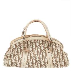 Pre Owned Dior Beige Diorissimo Canvas And Leather Floral Embroidered Trotter Satchel