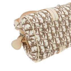 Pre Owned Dior Beige Diorissimo Canvas And Leather Floral Embroidered Trotter Satchel