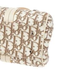 Pre Owned Dior Beige Diorissimo Canvas And Leather Floral Embroidered Trotter Satchel