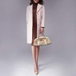 Pre Owned Dior Beige Diorissimo Canvas And Leather Floral Embroidered Trotter Satchel