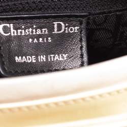 Pre Owned حقيبة يد توتس ديور ليدي ديور متوسطة جلد لامع كاناج كريمي