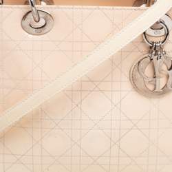 Pre Owned حقيبة يد توتس ديور ليدي ديور متوسطة جلد لامع كاناج كريمي