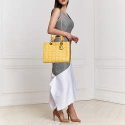 Dior Yellow Cannage Patent Leather Large Lady Dior Tote