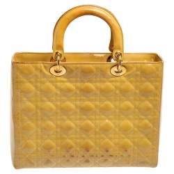 Dior Yellow Cannage Patent Leather Large Lady Dior Tote