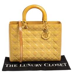 Dior Yellow Cannage Patent Leather Large Lady Dior Tote