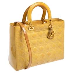 Dior Yellow Cannage Patent Leather Large Lady Dior Tote