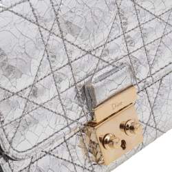 Pre Owned Dior Silver Cannage Foil Leather Compact Wallet