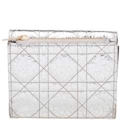 Pre Owned Dior Silver Cannage Foil Leather Compact Wallet