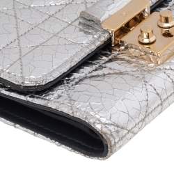 Pre Owned Dior Silver Cannage Foil Leather Compact Wallet