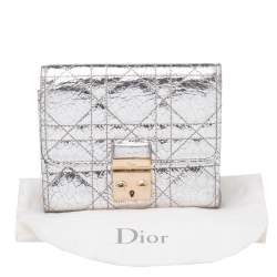 Pre Owned Dior Silver Cannage Foil Leather Compact Wallet