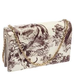 مملوكة مسبقًا محفظة بسلسلة ديور ليدي ديور تويل دو جوي جلد مطبوع أبيض