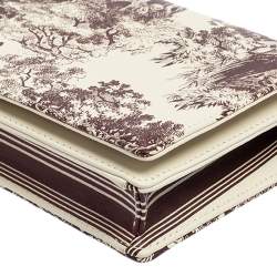 مملوكة مسبقًا محفظة بسلسلة ديور ليدي ديور تويل دو جوي جلد مطبوع أبيض