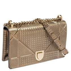 Pre Owned حقيبة كتف ديور ديوراما جلد ميكروكاناج ذهبي ميتاليك لامع متوسطة