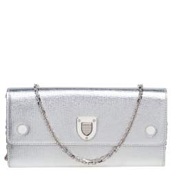 Dior Silver Leather Diorever Wallet on Chain 