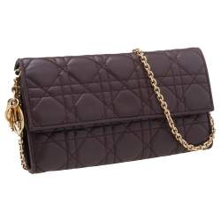 Dior Burgundy Cannage Leather Lady Dior Wallet On Chain