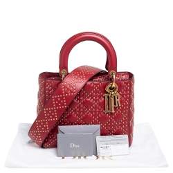 Dior Red Cannage Studded Leather Medium Supple Lady Dior Tote