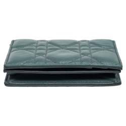 Pre Owned Dior Green Cannage Leather Lady Dior Flap Card Holder