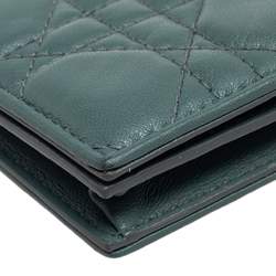 Pre Owned Dior Green Cannage Leather Lady Dior Flap Card Holder