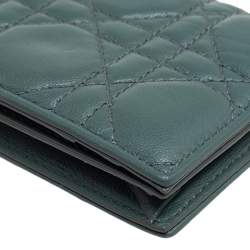 Pre Owned Dior Green Cannage Leather Lady Dior Flap Card Holder