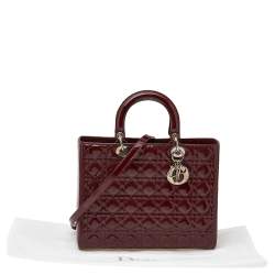 Dior Burgundy Patent Leather Large Lady Dior Tote