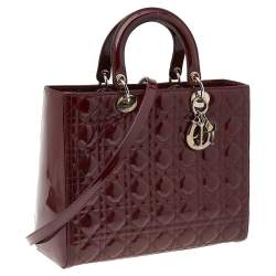 Dior Burgundy Patent Leather Large Lady Dior Tote