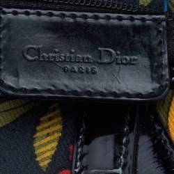Pre Owned Dior Black Canvas And Leather Vintage Floral Print Saddle Bag