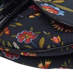 Pre Owned Dior Black Canvas And Leather Vintage Floral Print Saddle Bag