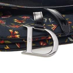 Pre Owned Dior Black Canvas And Leather Vintage Floral Print Saddle Bag