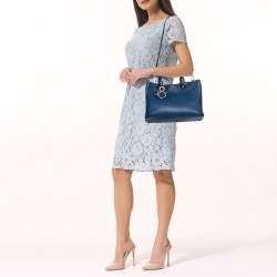 Pre Owned Dior Blue Grained Leather Medium Diorissimo Shopper Tote