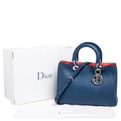 Pre Owned Dior Blue Grained Leather Medium Diorissimo Shopper Tote