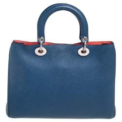 Pre Owned Dior Blue Grained Leather Medium Diorissimo Shopper Tote