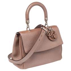 Pre Owned Dior Metallic Beige Leather Small Be Dior Flap Top Handle Bag