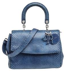 Pre Owned Dior Navy Blue Python Leather Be Dior Top Handle Bag