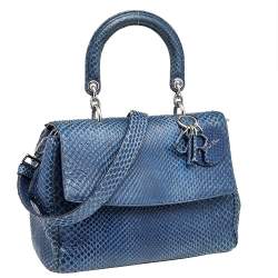 Pre Owned Dior Navy Blue Python Leather Be Dior Top Handle Bag