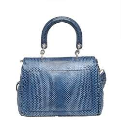 Pre Owned Dior Navy Blue Python Leather Be Dior Top Handle Bag