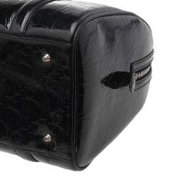 Pre Owned Dior Black Oblique Monogram Patent Leather Boston Bag