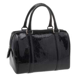 Pre Owned Dior Black Oblique Monogram Patent Leather Boston Bag