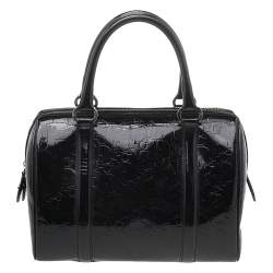 Pre Owned Dior Black Oblique Monogram Patent Leather Boston Bag